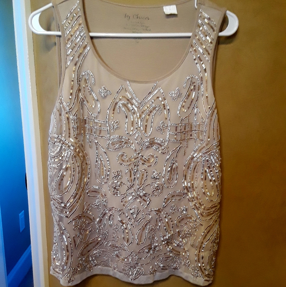 Chicos tank with metallic overlay